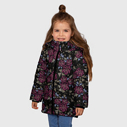 Куртка зимняя для девочки Узор Розы из геометрических фигур треугольники, цвет: 3D-светло-серый — фото 2