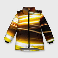 Куртка зимняя для девочки Желтые неоновые полосы, цвет: 3D-светло-серый