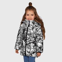 Куртка зимняя для девочки Граффити на белом фоне, цвет: 3D-черный — фото 2