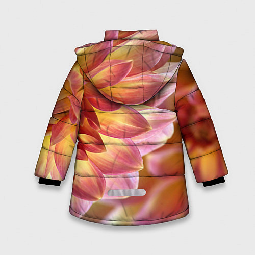 Зимняя куртка для девочки Оранжевые георгины лепестки / 3D-Черный – фото 2