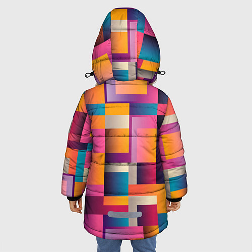 Зимняя куртка для девочки Квадрат и прямоугольники / 3D-Светло-серый – фото 4