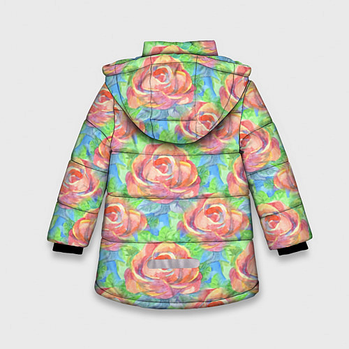 Зимняя куртка для девочки Алые розы акварель / 3D-Черный – фото 2