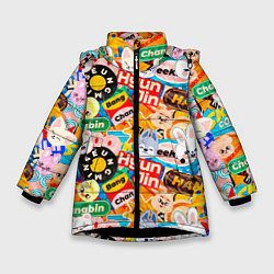 Куртка зимняя для девочки Skzoo stickers characters, цвет: 3D-черный