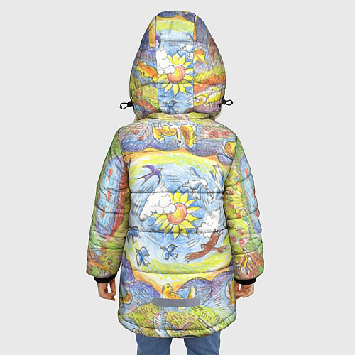 Зимняя куртка для девочки Жизнь суслика рисунок карандашами / 3D-Светло-серый – фото 4