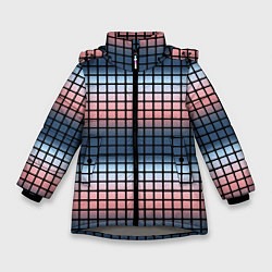 Куртка зимняя для девочки Разноцветный коралловый с синим узор клетка, цвет: 3D-светло-серый