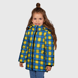 Куртка зимняя для девочки Желтый с синим клетчатый модный узор, цвет: 3D-красный — фото 2