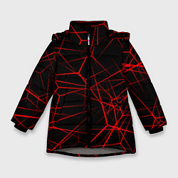 Зимняя куртка для девочки Красные линии на черном фоне