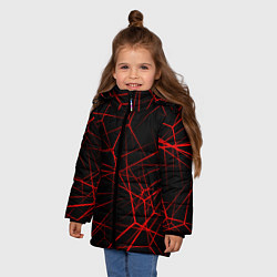 Куртка зимняя для девочки Красные линии на черном фоне, цвет: 3D-светло-серый — фото 2