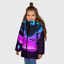 Куртка зимняя для девочки Абстракция Неон Потёки, цвет: 3D-светло-серый — фото 2