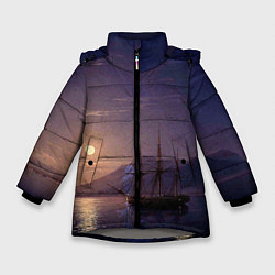 Куртка зимняя для девочки Парусник у берегов Крыма в лунную ночь Айвазовский, цвет: 3D-светло-серый