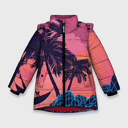 Куртка зимняя для девочки Человек отдыхает в гамаке под пальмами, цвет: 3D-красный