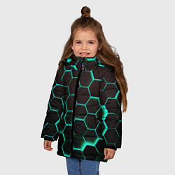 Куртка зимняя для девочки Соты на зеленом неоновом фоне, цвет: 3D-красный — фото 2