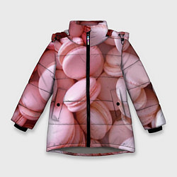 Куртка зимняя для девочки Красные и розовые кексы, цвет: 3D-светло-серый