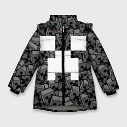 Куртка зимняя для девочки Головы криперов - Майнкрафт - ЧБ, цвет: 3D-светло-серый