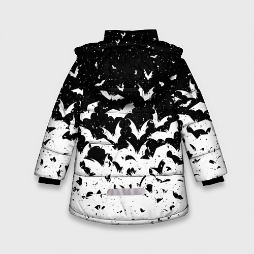 Зимняя куртка для девочки Black and white bat pattern / 3D-Черный – фото 2