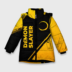 Куртка зимняя для девочки Demon Slayer - gold gradient: надпись, символ, цвет: 3D-черный
