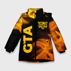 Зимняя куртка для девочки GTA - gold gradient: надпись, символ