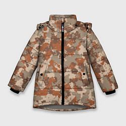 Зимняя куртка для девочки Цифровой камуфляж - серо-коричневый