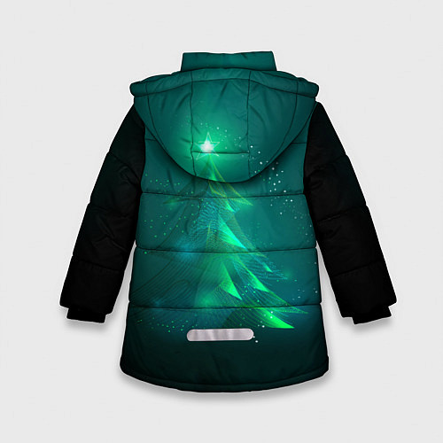 Зимняя куртка для девочки Новогодняя неоновая кибер-елочка / 3D-Черный – фото 2