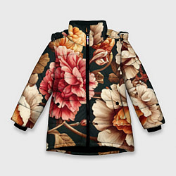 Куртка зимняя для девочки Цветы в стиле рококо, цвет: 3D-черный