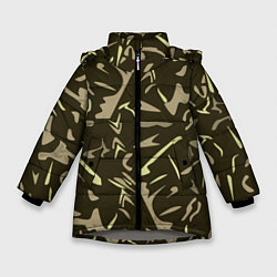 Куртка зимняя для девочки Камуфляж абстракт милитари хаки, цвет: 3D-светло-серый