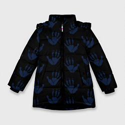 Куртка зимняя для девочки Лапки опоссума синие на чёрном, цвет: 3D-черный