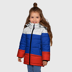 Куртка зимняя для девочки Триколор - флаг России плетёный, цвет: 3D-черный — фото 2