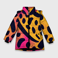 Куртка зимняя для девочки Яркие пятнистые узоры, цвет: 3D-черный