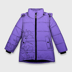 Куртка зимняя для девочки Красивый фиолетовый градиент с цветами, цвет: 3D-черный