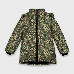 Куртка зимняя для девочки Камуфляж Woodland мелкий, цвет: 3D-черный