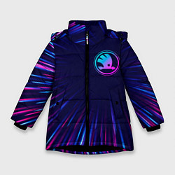 Куртка зимняя для девочки Skoda neon speed lines, цвет: 3D-черный
