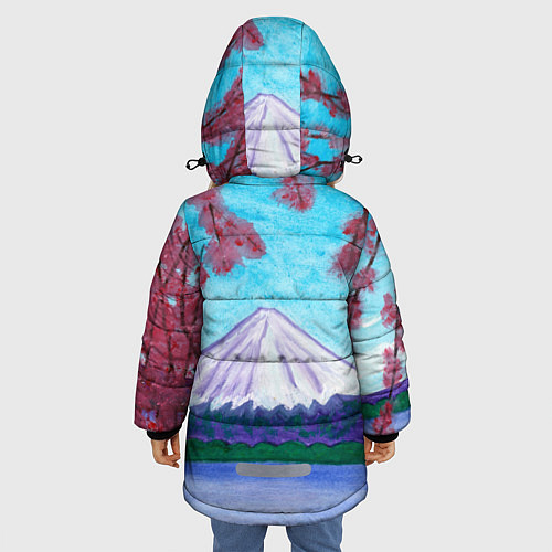 Зимняя куртка для девочки Цветение сакуры Фудзияма / 3D-Красный – фото 4
