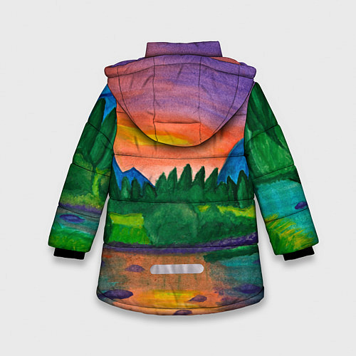Зимняя куртка для девочки Закат на реке / 3D-Черный – фото 2