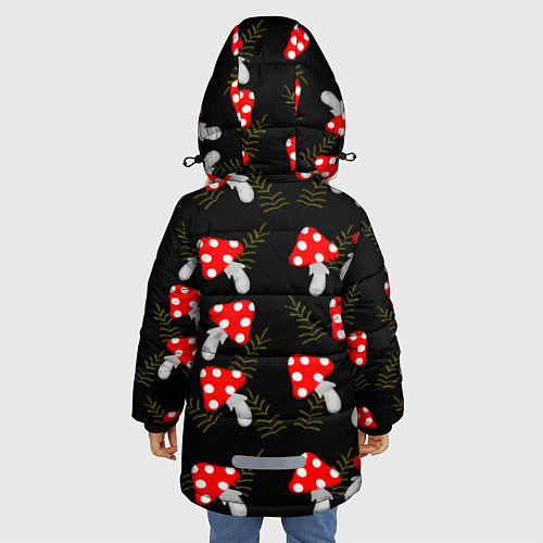 Зимняя куртка для девочки Мухоморы на черном фоне / 3D-Светло-серый – фото 4