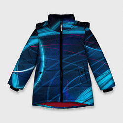 Зимняя куртка для девочки Синие абстрактные линии в темноте