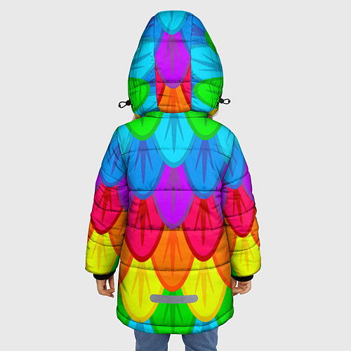 Зимняя куртка для девочки Разноцветные перья / 3D-Красный – фото 4