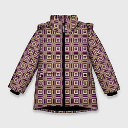 Куртка зимняя для девочки Большие и маленькие фиолетовые квадраты, цвет: 3D-черный