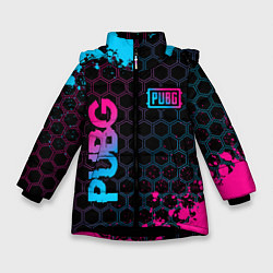 Зимняя куртка для девочки PUBG - neon gradient: надпись, символ