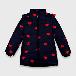 Куртка зимняя для девочки Сердечки, цвет: 3D-черный