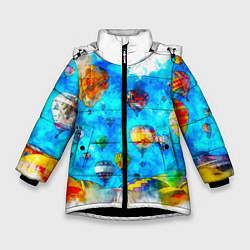 Куртка зимняя для девочки Воздушные шары на фоне голубого неба рисунок, цвет: 3D-черный