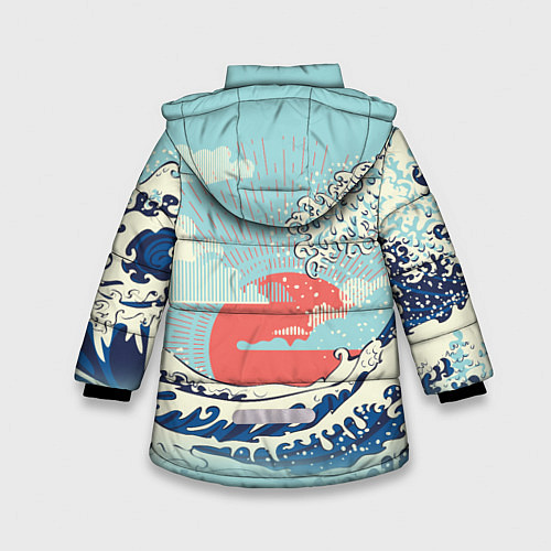 Зимняя куртка для девочки Морской пейзаж с большими волнами на закате / 3D-Черный – фото 2
