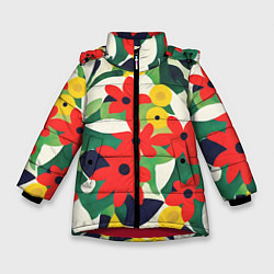Зимняя куртка для девочки Цветочный яркий паттерн