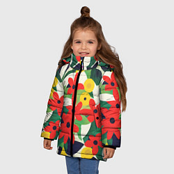 Куртка зимняя для девочки Цветочный яркий паттерн, цвет: 3D-красный — фото 2