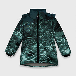 Куртка зимняя для девочки Абстрактный голубой жидкий металл, цвет: 3D-светло-серый