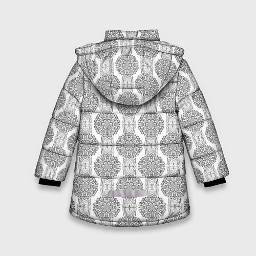 Зимняя куртка для девочки Бело -серый дамасский восточный узор / 3D-Черный – фото 2