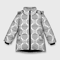 Куртка зимняя для девочки Бело -серый дамасский восточный узор, цвет: 3D-черный