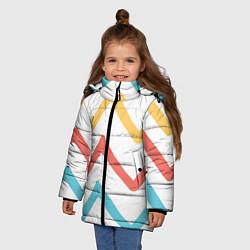 Куртка зимняя для девочки Волнообразные жёлтые, красные и синие линии, цвет: 3D-светло-серый — фото 2