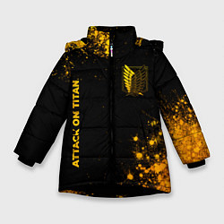 Куртка зимняя для девочки Attack on Titan - gold gradient: надпись, символ, цвет: 3D-черный