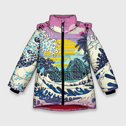 Зимняя куртка для девочки Штормовые океанские волны и пальмы