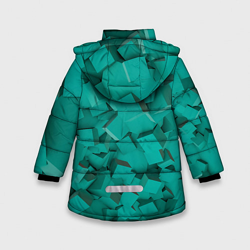 Зимняя куртка для девочки Абстрактные сине-зелёные кубы / 3D-Черный – фото 2